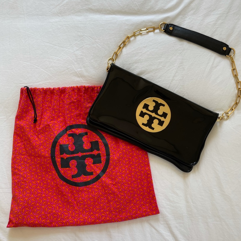 Tory Burch Patent Reva Bombé Clutch